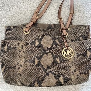 Michael Kors Women's Shoulder Bag Purse Snakeskin Brown